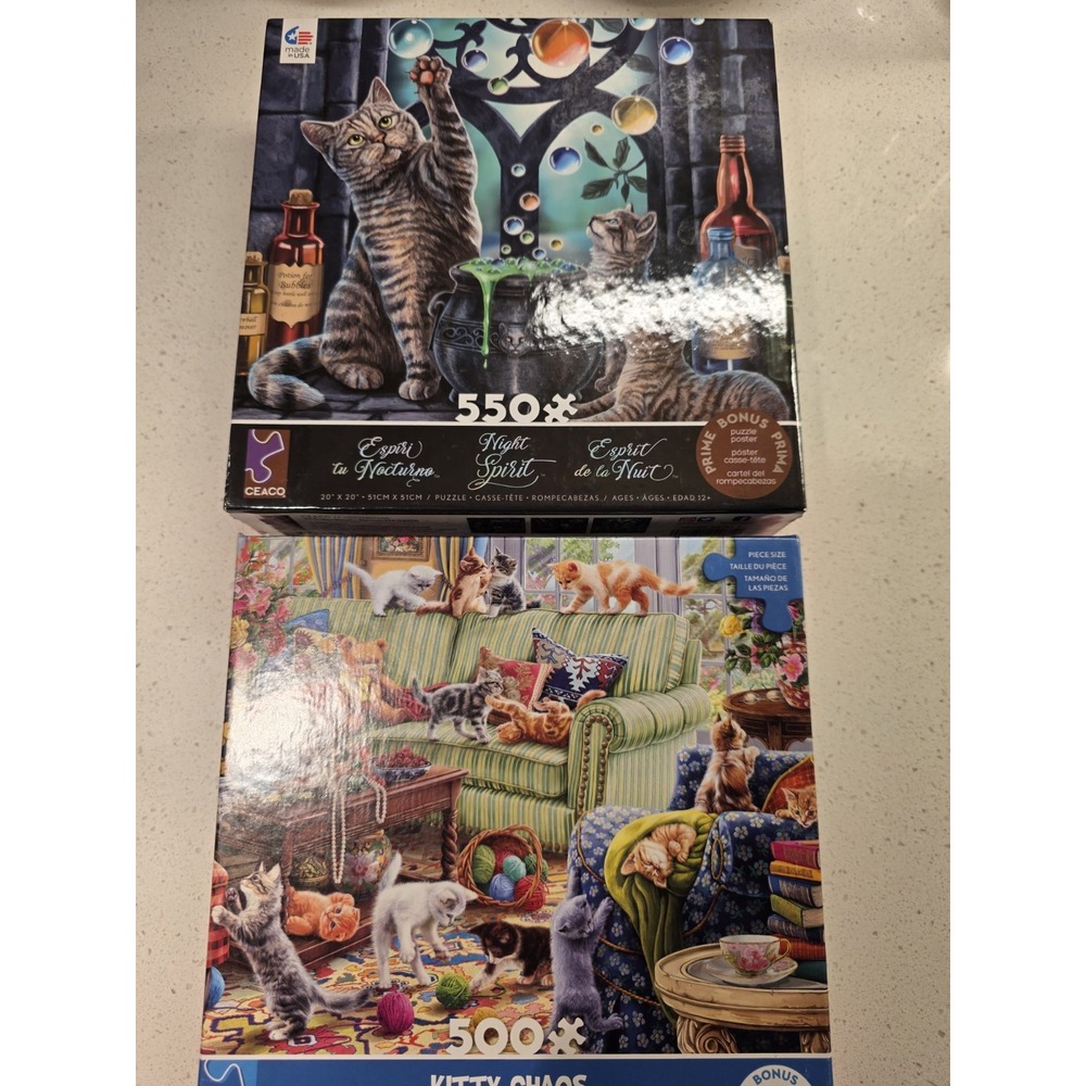Caeco CATS Puzzles Lot of 2 Night Spirit & Kitty Chaos 550-500 Pcs. Complete - Picture 4 of 15